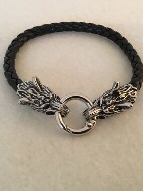 Men’s Braided Faux Leather Wolf Head Bracelet